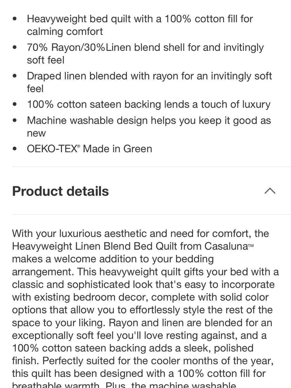 Casaluna King Heavyweight Linen Blend Quilt